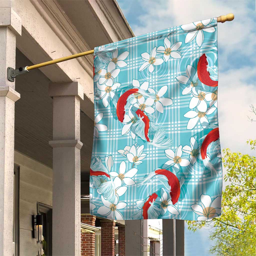Turquoise Palaka Hawaii Aloha Garden Flag Koi Pond Mix Plumeria - Polynesian Pride