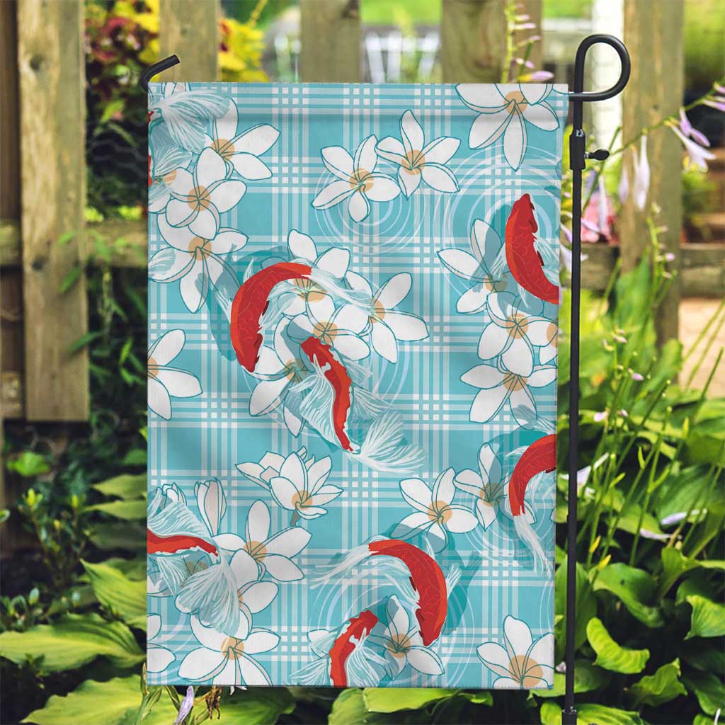 Turquoise Palaka Hawaii Aloha Garden Flag Koi Pond Mix Plumeria - Polynesian Pride