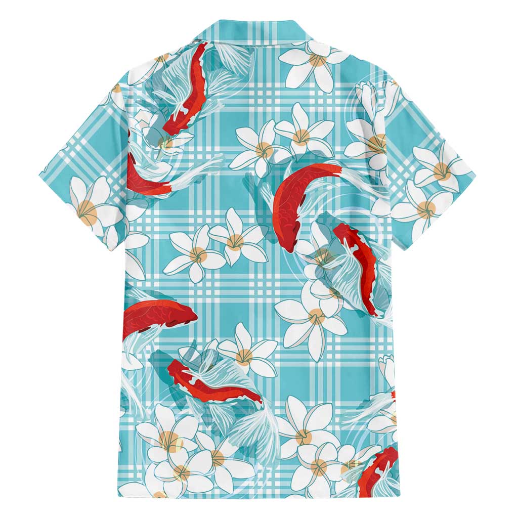 Turquoise Palaka Hawaii Aloha Hawaiian Shirt Koi Pond Mix Plumeria - Polynesian Pride