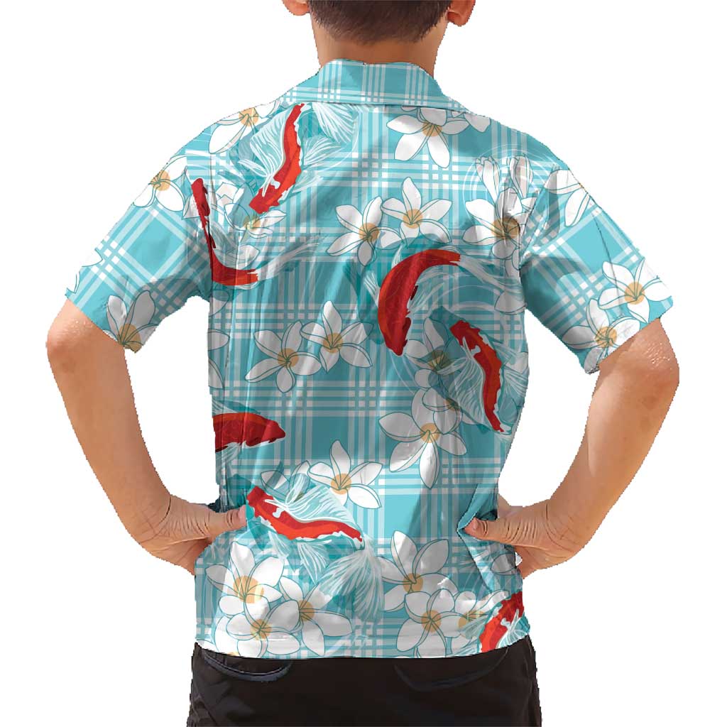 Turquoise Palaka Hawaii Aloha Hawaiian Shirt Koi Pond Mix Plumeria - Polynesian Pride