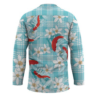 Turquoise Palaka Hawaii Aloha Hockey Jersey Koi Pond Mix Plumeria - Polynesian Pride