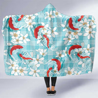 Turquoise Palaka Hawaii Aloha Hooded Blanket Koi Pond Mix Plumeria - Polynesian Pride
