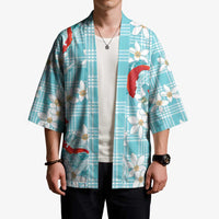 Turquoise Palaka Hawaii Aloha Kimono Koi Pond Mix Plumeria - Polynesian Pride