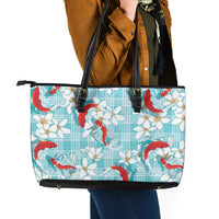 Turquoise Palaka Hawaii Aloha Leather Tote Bag Koi Pond Mix Plumeria - Polynesian Pride