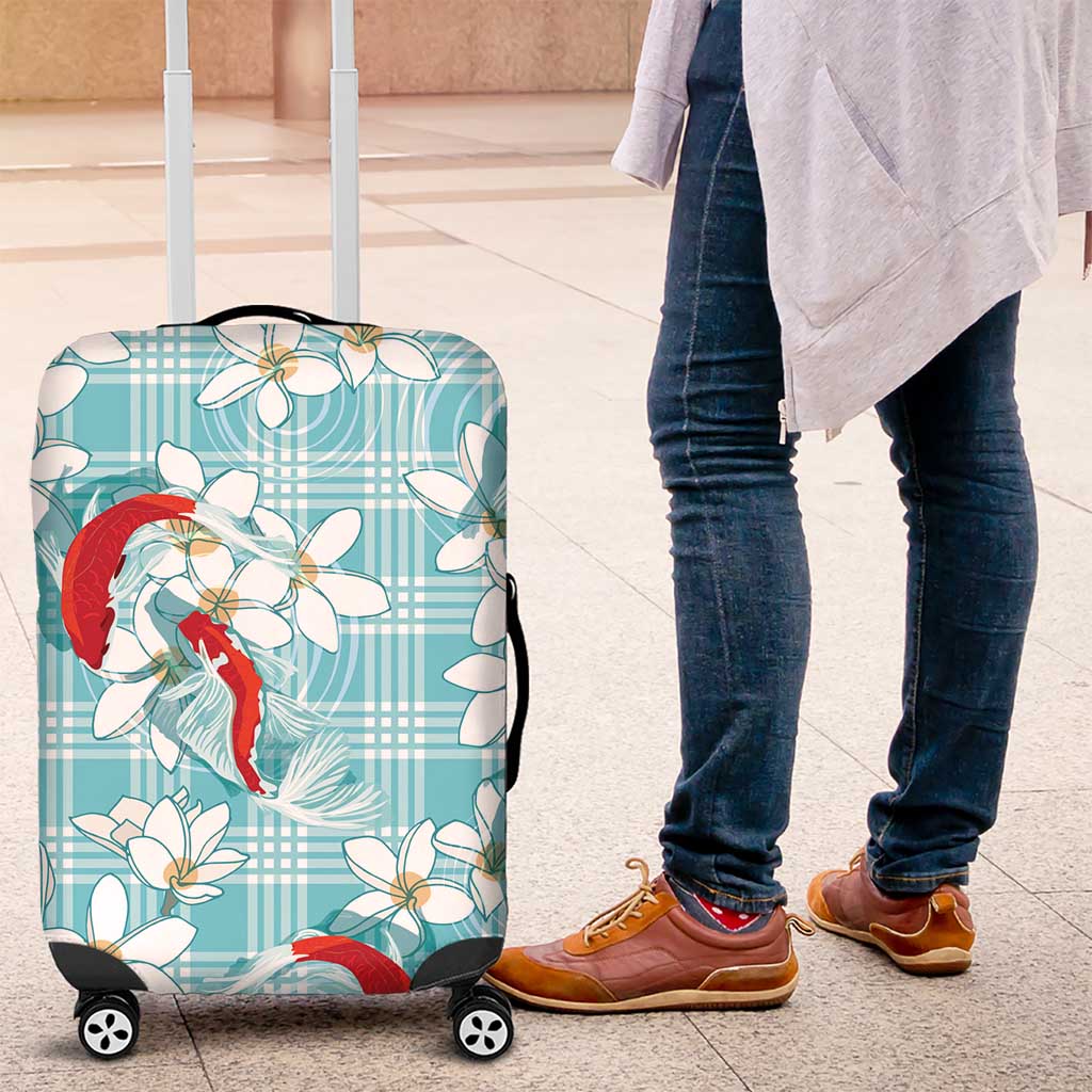 Turquoise Palaka Hawaii Aloha Luggage Cover Koi Pond Mix Plumeria - Polynesian Pride