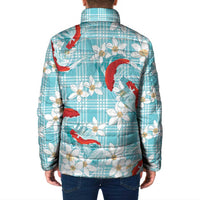 Turquoise Palaka Hawaii Aloha Padded Jacket Koi Pond Mix Plumeria - Polynesian Pride
