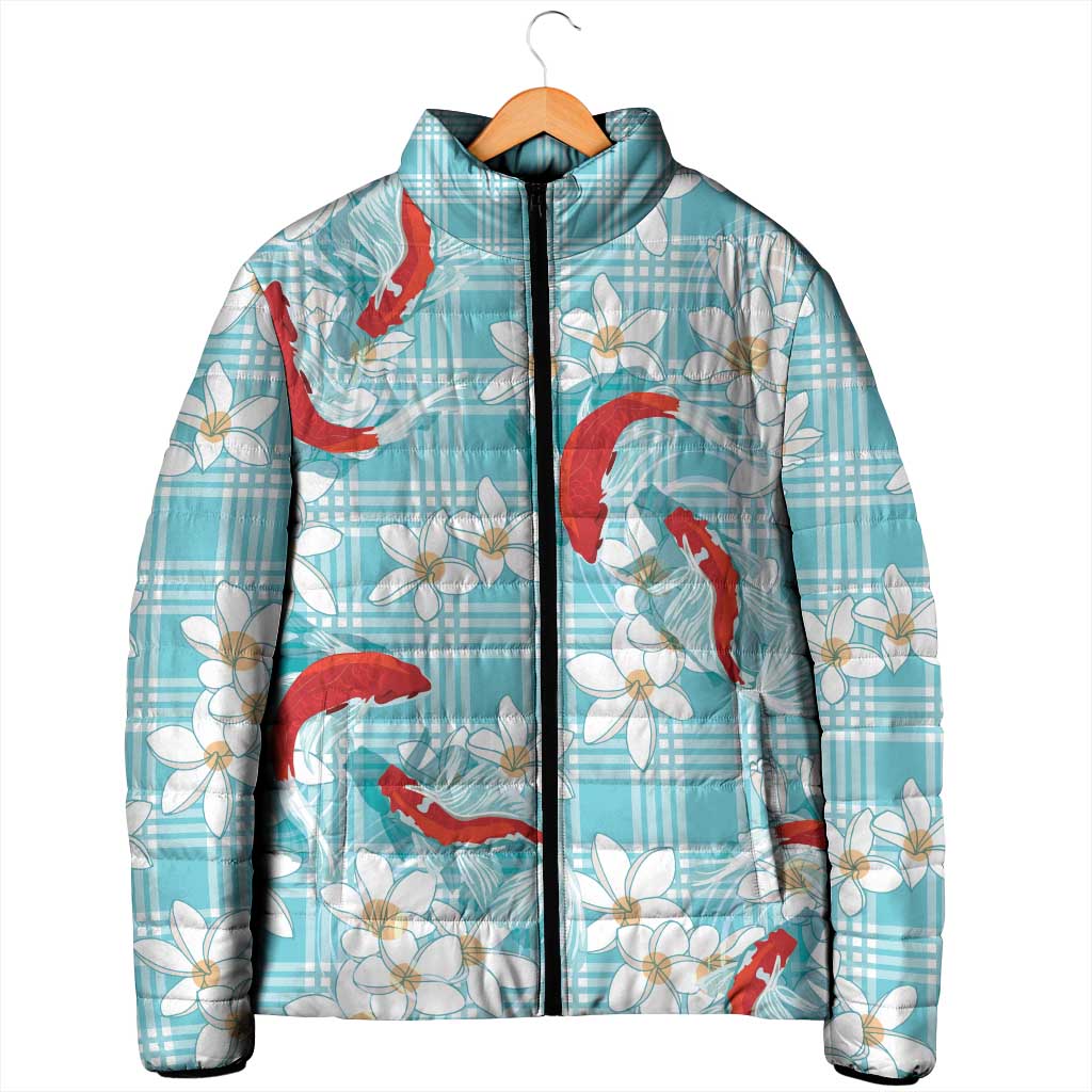 Turquoise Palaka Hawaii Aloha Padded Jacket Koi Pond Mix Plumeria - Polynesian Pride