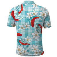 Turquoise Palaka Hawaii Aloha Polo Shirt Koi Pond Mix Plumeria - Polynesian Pride