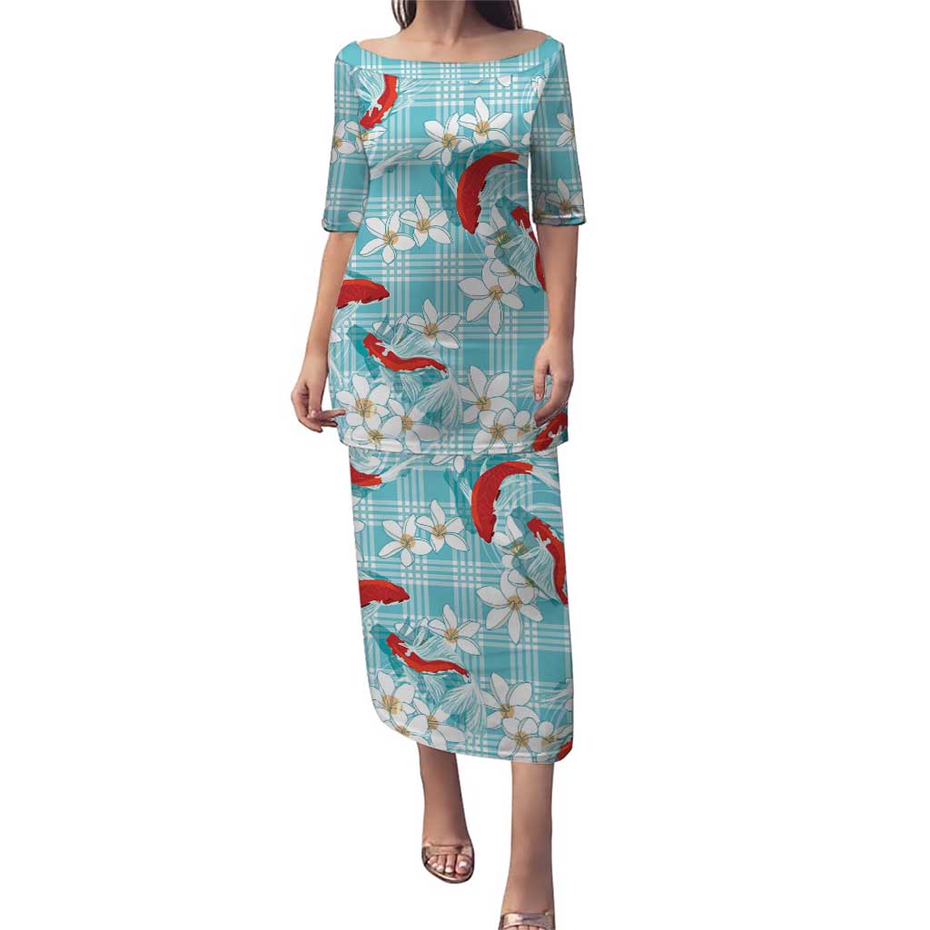 Turquoise Palaka Hawaii Aloha Puletasi Koi Pond Mix Plumeria - Polynesian Pride