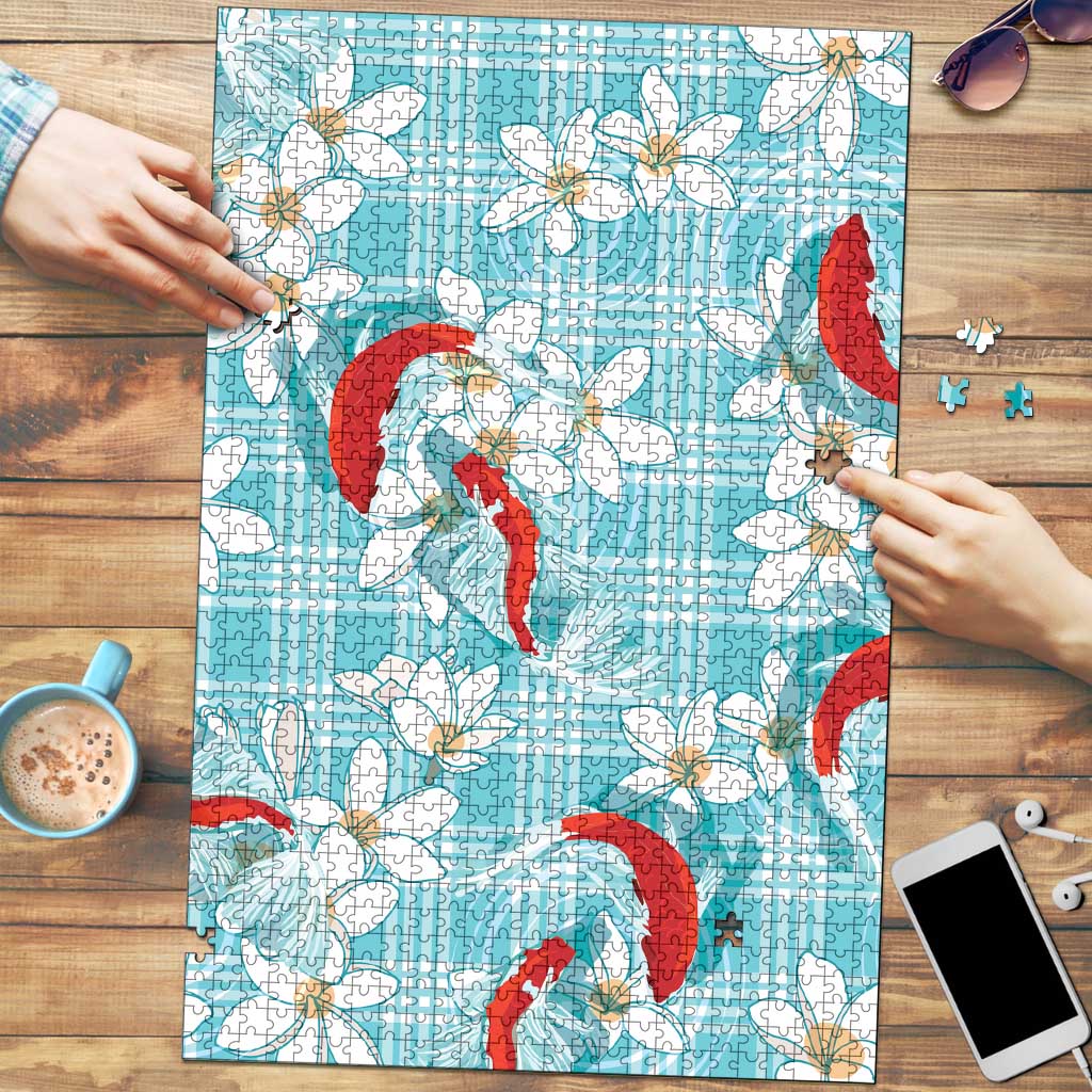 Turquoise Palaka Hawaii Aloha Puzzle Koi Pond Mix Plumeria - Polynesian Pride