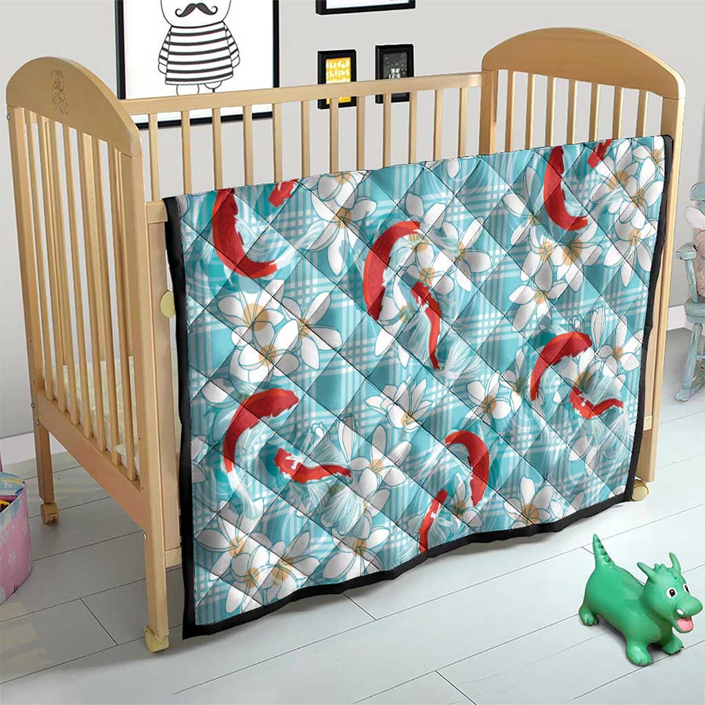 Turquoise Palaka Hawaii Aloha Quilt Koi Pond Mix Plumeria - Polynesian Pride