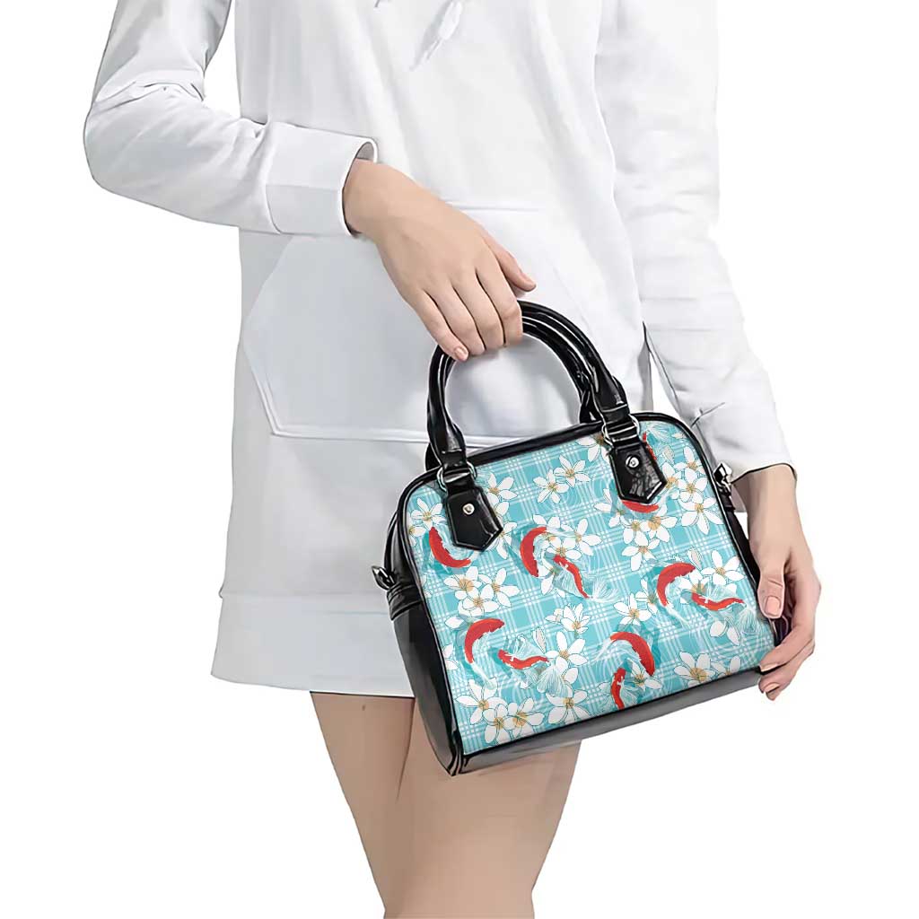 Turquoise Palaka Hawaii Aloha Shoulder Handbag Koi Pond Mix Plumeria - Polynesian Pride