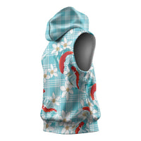 Turquoise Palaka Hawaii Aloha Sleeveless Hoodie Koi Pond Mix Plumeria - Polynesian Pride