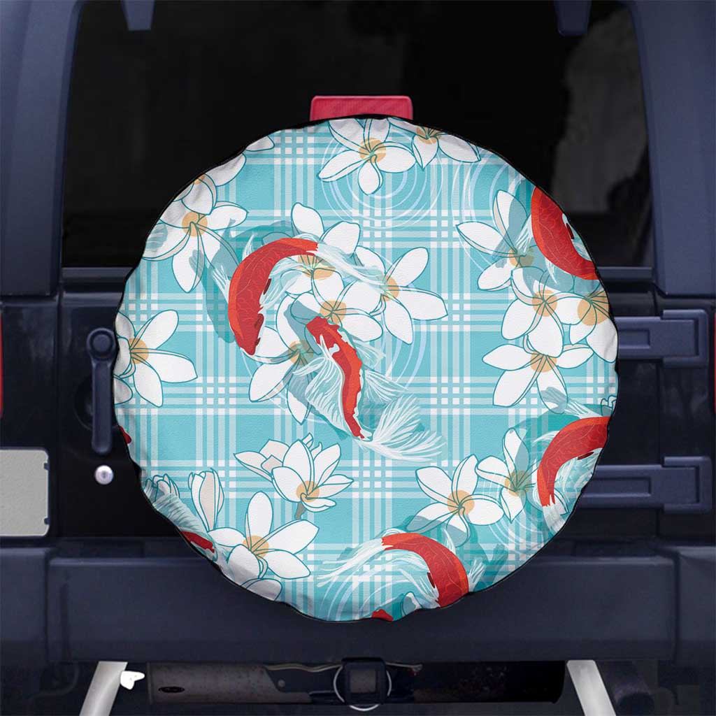 Turquoise Palaka Hawaii Aloha Spare Tire Cover Koi Pond Mix Plumeria - Polynesian Pride