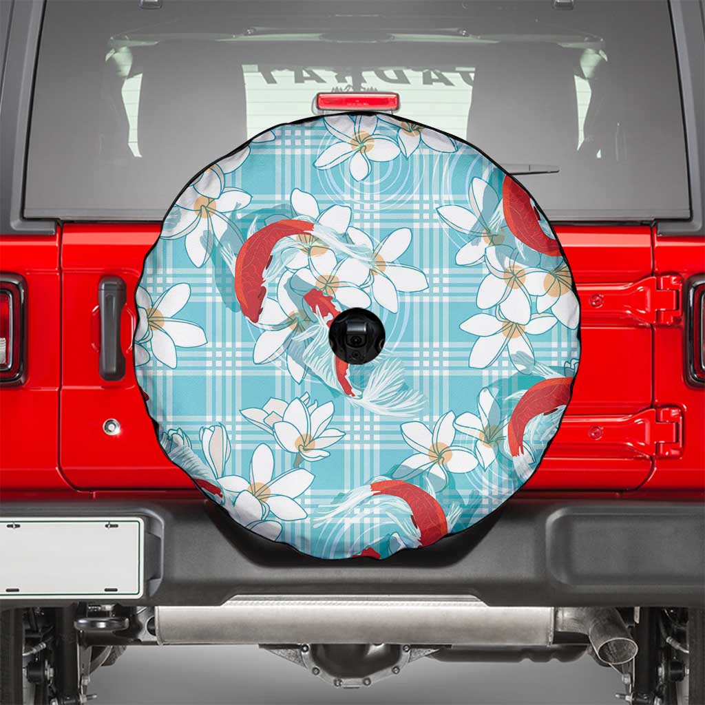 Turquoise Palaka Hawaii Aloha Spare Tire Cover Koi Pond Mix Plumeria - Polynesian Pride