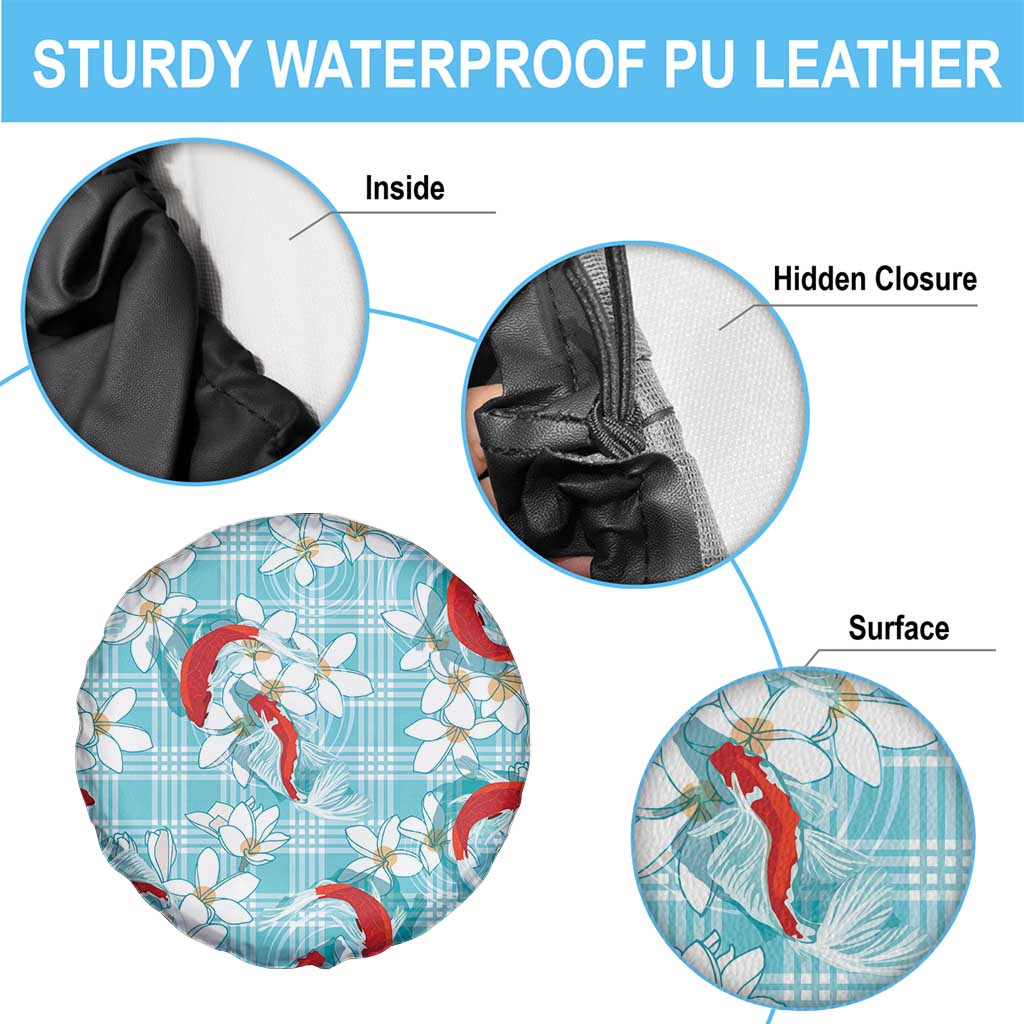 Turquoise Palaka Hawaii Aloha Spare Tire Cover Koi Pond Mix Plumeria - Polynesian Pride