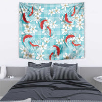 Turquoise Palaka Hawaii Aloha Tapestry Koi Pond Mix Plumeria - Polynesian Pride