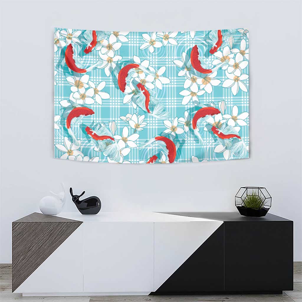 Turquoise Palaka Hawaii Aloha Tapestry Koi Pond Mix Plumeria - Polynesian Pride