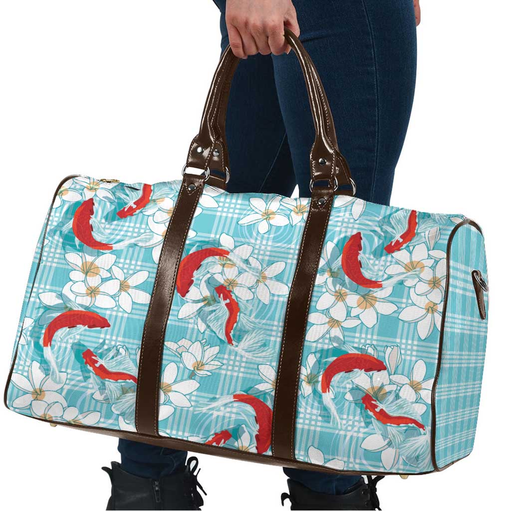 Turquoise Palaka Hawaii Aloha Travel Bag Koi Pond Mix Plumeria - Polynesian Pride