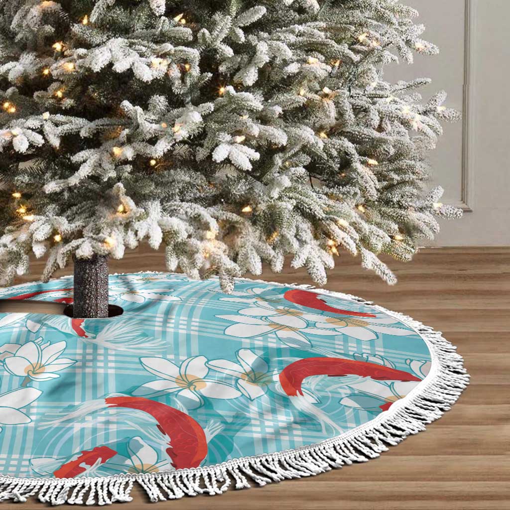 Turquoise Palaka Hawaii Aloha Tree Skirt Koi Pond Mix Plumeria - Polynesian Pride