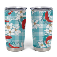 Turquoise Palaka Hawaii Aloha Tumbler Cup Koi Pond Mix Plumeria - Polynesian Pride