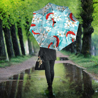 Turquoise Palaka Hawaii Aloha Umbrella Koi Pond Mix Plumeria - Polynesian Pride