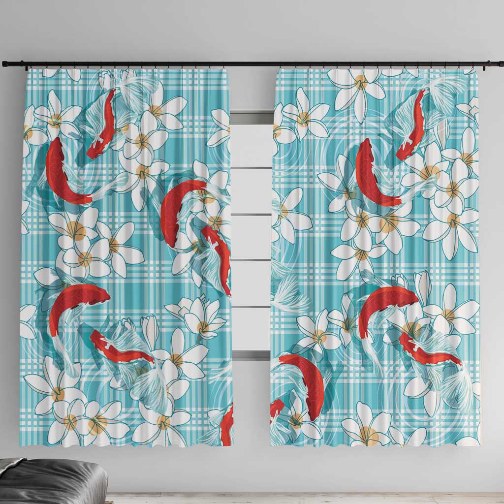 Turquoise Palaka Hawaii Aloha Window Curtain Koi Pond Mix Plumeria - Polynesian Pride