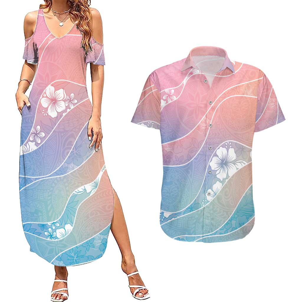 Aloha Hawaii Floral Tapa Couples Matching Summer Maxi Dress and Hawaiian Shirt Patchwork Pastel Candy - Polynesian Pride
