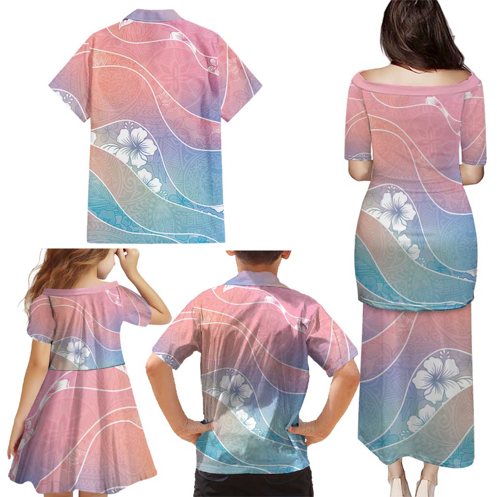 Aloha Hawaii Floral Tapa Family Matching Puletasi and Hawaiian Shirt Patchwork Pastel Candy - Polynesian Pride