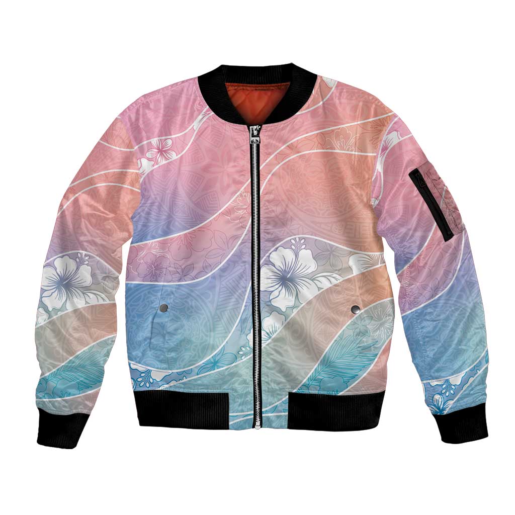 Aloha Hawaii Floral Tapa Sleeve Zip Bomber Jacket Patchwork Pastel Candy LT7 Unisex Pastel - Polynesian Pride