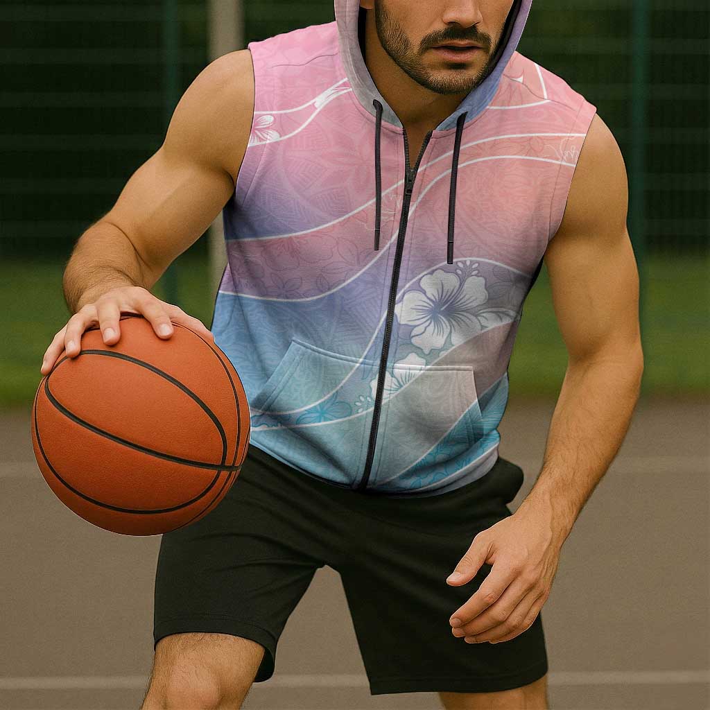 Aloha Hawaii Floral Tapa Sleeveless Zip Hoodie Patchwork Pastel Candy - Polynesian Pride