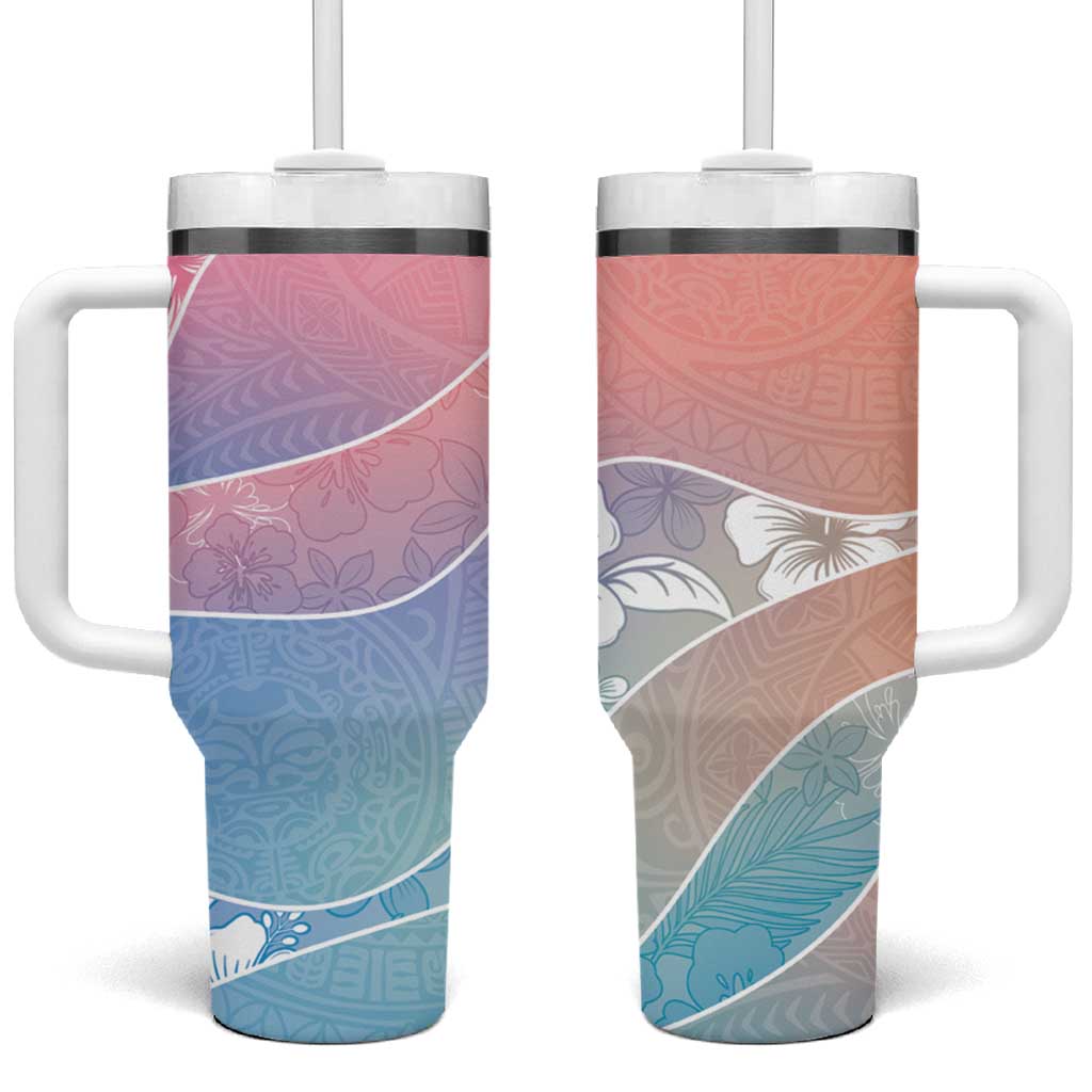 Aloha Hawaii Floral Tapa Tumbler With Handle Patchwork Pastel Candy LT7 One Size: 40 oz Pastel - Polynesian Pride