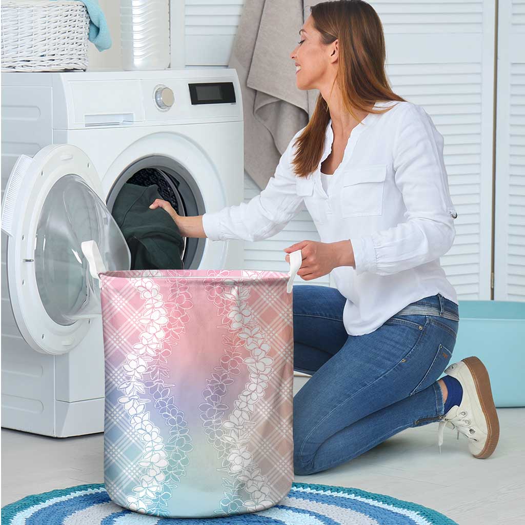 Hawaii Aloha Plumeria Lei Pastel Candy Palaka Laundry Basket - Polynesian Pride