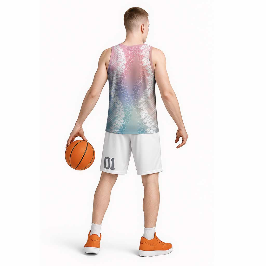 Hawaii Aloha Plumeria Lei Pastel Candy Palaka Basketball Jersey - Polynesian Pride