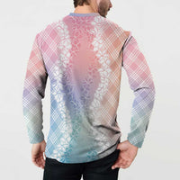 Hawaii Aloha Plumeria Lei Pastel Candy Palaka Button Sweatshirt - Polynesian Pride