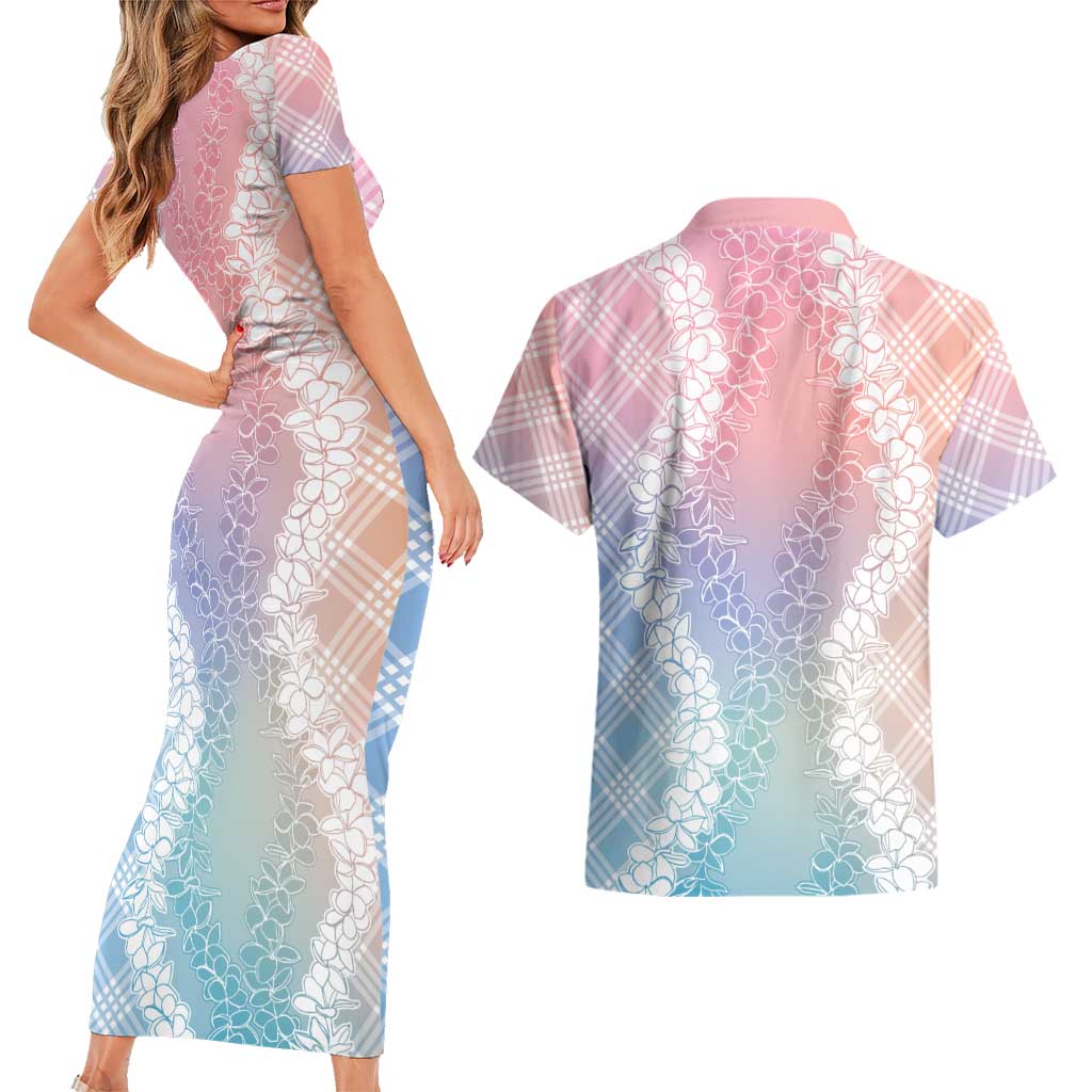 Hawaii Aloha Plumeria Lei Pastel Candy Palaka Couples Matching Short Sleeve Bodycon Dress and Hawaiian Shirt LT7 - Polynesian Pride
