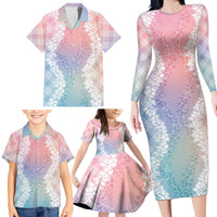 Hawaii Aloha Plumeria Lei Pastel Candy Palaka Family Matching Long Sleeve Bodycon Dress and Hawaiian Shirt LT7 - Polynesian Pride