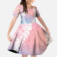 Hawaii Aloha Plumeria Lei Pastel Candy Palaka Family Matching Off The Shoulder Long Sleeve Dress and Hawaiian Shirt LT7 Daughter's Dress Pastel - Polynesian Pride