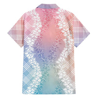 Hawaii Aloha Plumeria Lei Pastel Candy Palaka Family Matching Off The Shoulder Long Sleeve Dress and Hawaiian Shirt LT7 - Polynesian Pride