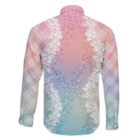 Hawaii Aloha Plumeria Lei Pastel Candy Palaka Family Matching Off The Shoulder Long Sleeve Dress and Hawaiian Shirt LT7 - Polynesian Pride