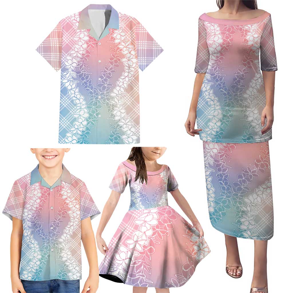 Hawaii Aloha Plumeria Lei Pastel Candy Palaka Family Matching Puletasi and Hawaiian Shirt - Polynesian Pride