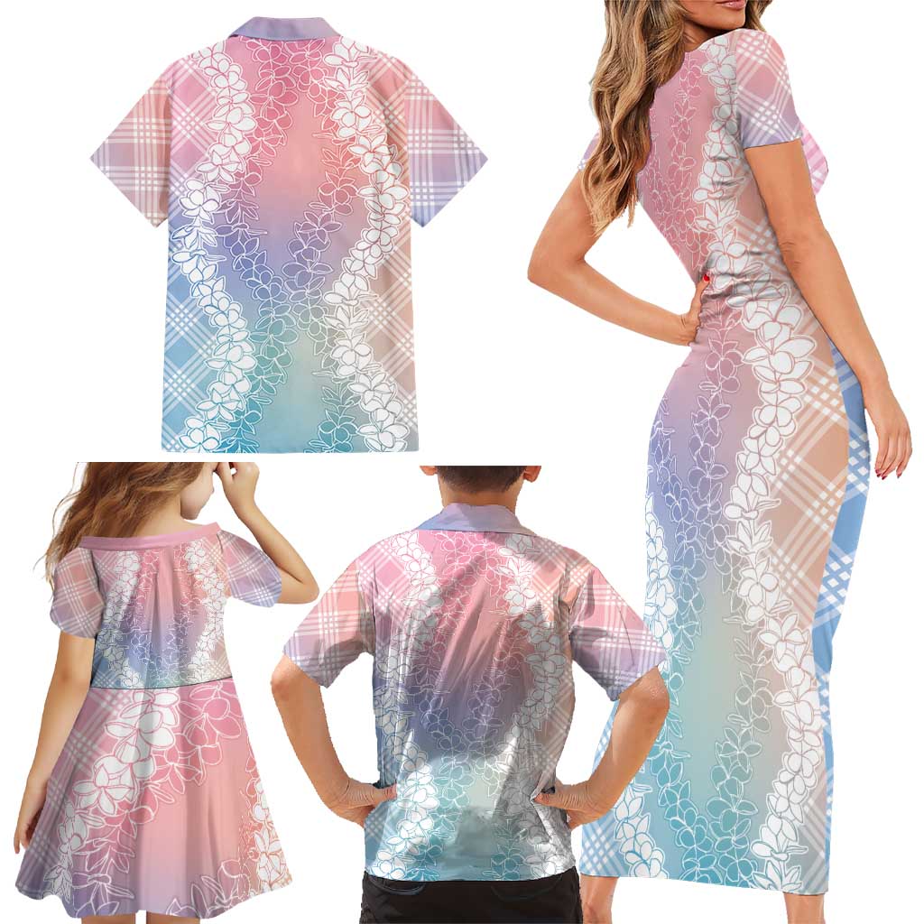 Hawaii Aloha Plumeria Lei Pastel Candy Palaka Family Matching Short Sleeve Bodycon Dress and Hawaiian Shirt LT7 - Polynesian Pride
