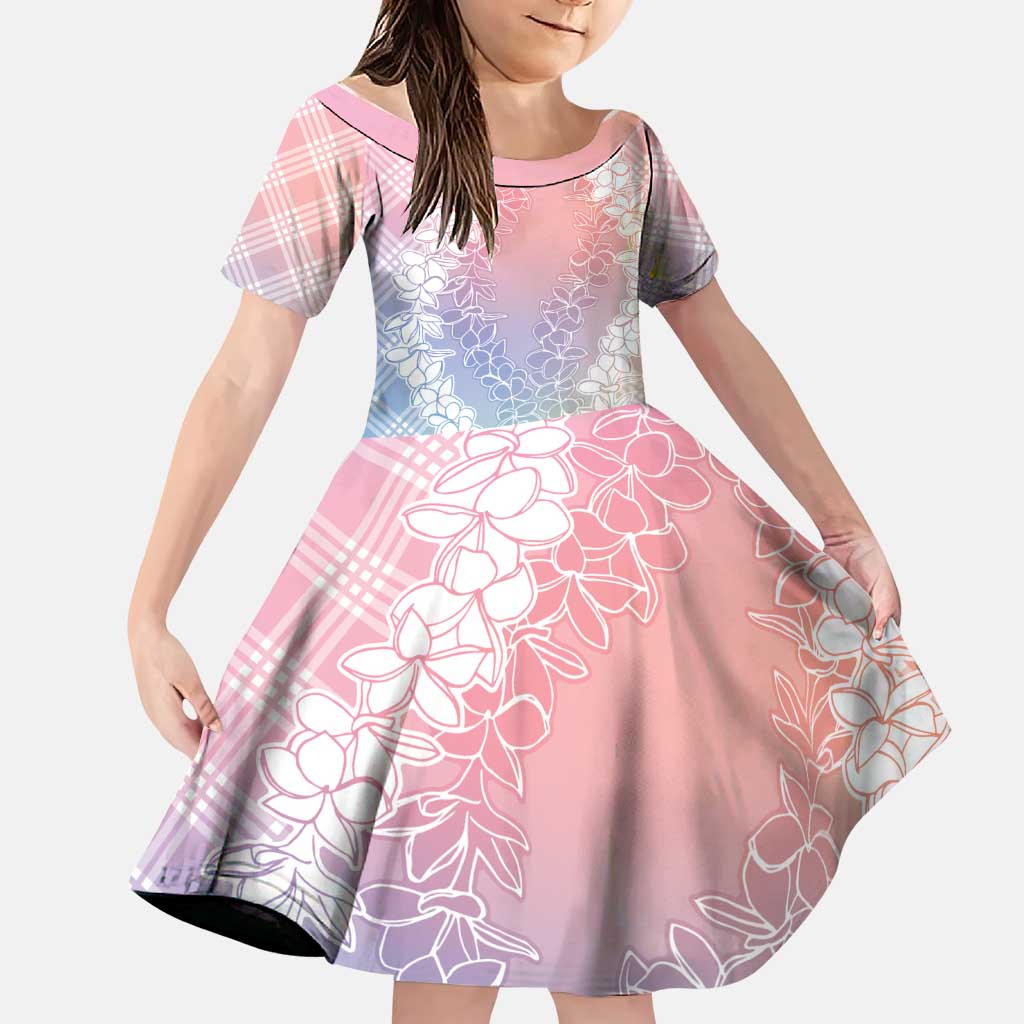 Hawaii Aloha Plumeria Lei Pastel Candy Palaka Family Matching Summer Maxi Dress and Hawaiian Shirt LT7 Daughter's Dress Pastel - Polynesian Pride
