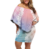 Hawaii Aloha Plumeria Lei Pastel Candy Palaka Off Shoulder Short Dress LT7 Women Pastel - Polynesian Pride