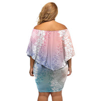Hawaii Aloha Plumeria Lei Pastel Candy Palaka Off Shoulder Short Dress LT7 - Polynesian Pride