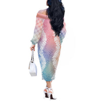 Hawaii Aloha Plumeria Lei Pastel Candy Palaka Off The Shoulder Long Sleeve Dress LT7 - Polynesian Pride