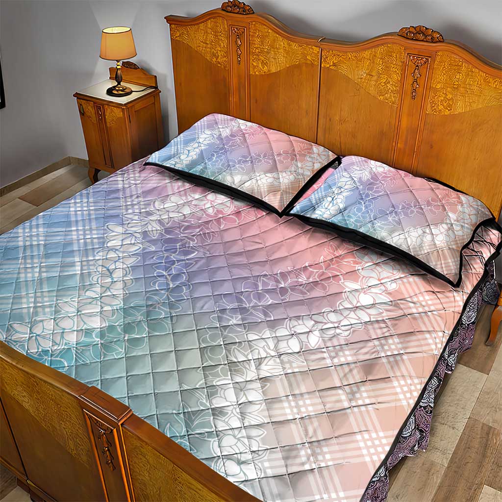 Hawaii Aloha Plumeria Lei Pastel Candy Palaka Quilt Bed Set - Polynesian Pride