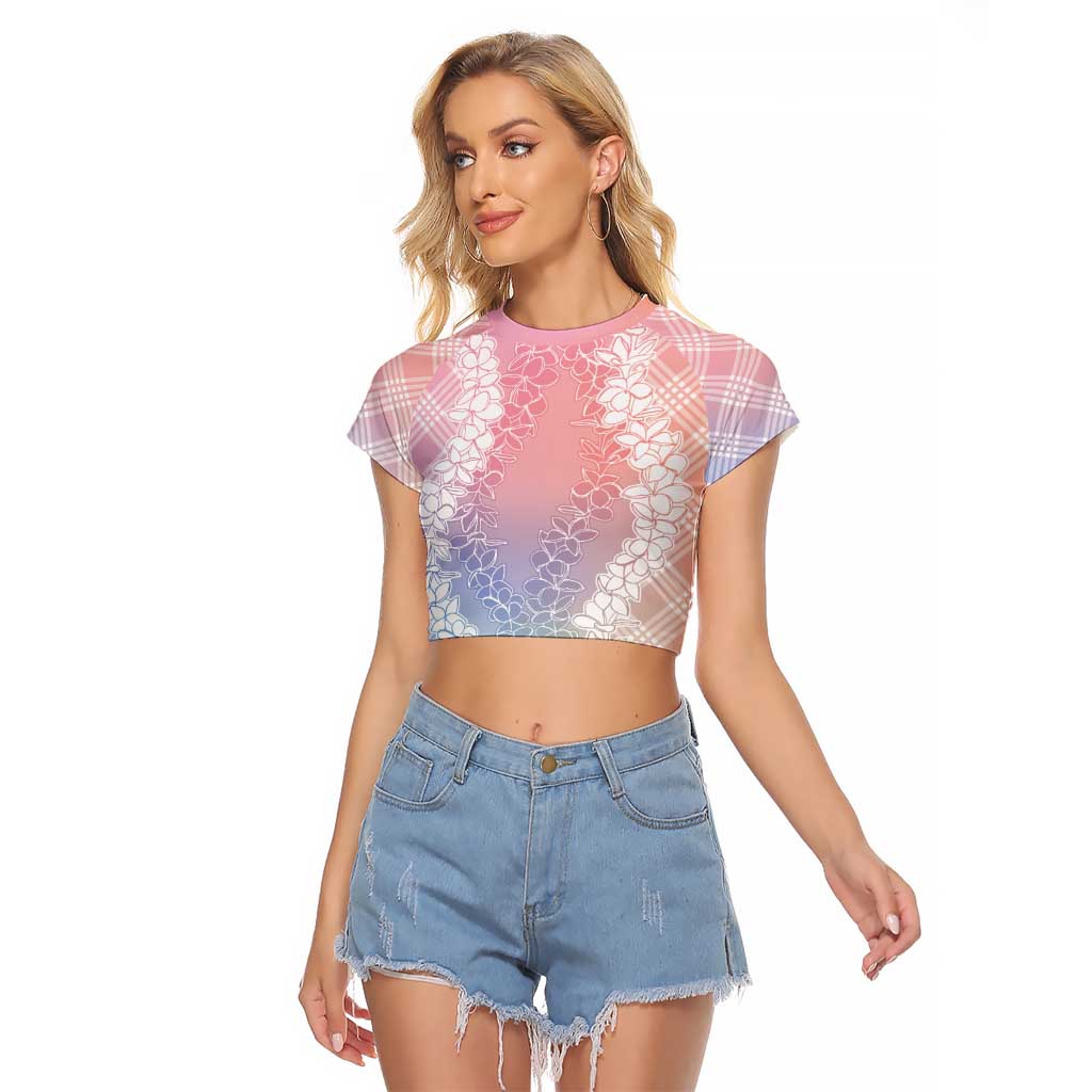Hawaii Aloha Plumeria Lei Pastel Candy Palaka Raglan Cropped T Shirt - Polynesian Pride