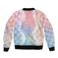 Hawaii Aloha Plumeria Lei Pastel Candy Palaka Sleeve Zip Bomber Jacket - Polynesian Pride