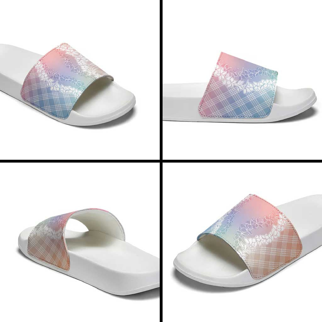Hawaii Aloha Plumeria Lei Pastel Candy Palaka Slide Sandals - Polynesian Pride